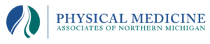 Physical Medicine Associates of Northern Michigan logo featuring a blue and teal leaf design with company name in blue text
