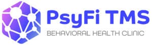 PsyFi TMS Behavioral Health Clinic logo featuring a purple and blue hexagonal geometric design with connected nodes