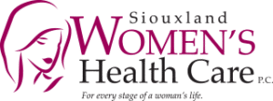 Siouxland Women's Health Care logo featuring a stylized purple silhouette of a woman's face with tagline "For every stage of a woman's life