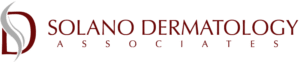 Solano Dermatology Associates logo featuring stylized "D" in maroon and gray with company name in serif text