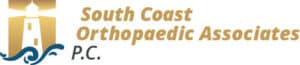 South Coast Orthopaedic Associates P.C. logo featuring a lighthouse tower with gold coloring and blue wave design elements