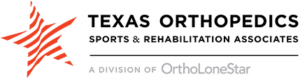Texas Orthopedics Sports & Rehabilitation Associates logo with red stylized star design, a division of OrthoLoneStar