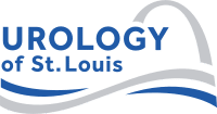 Urology of St. Louis logo featuring blue text with a curved wave design element beneath it
