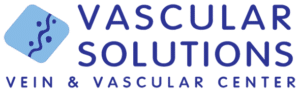 Vascular Solutions Vein & Vascular Center logo featuring a blue rounded square with purple curved vein design and dark blue text