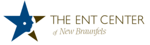 The ENT Center of New Braunfels logo featuring a blue and olive star with a profile of a face and text in brown and tan
