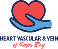 Heart Vascular & Vein of Tampa Bay logo featuring a red heart with a blue hand cradling it below