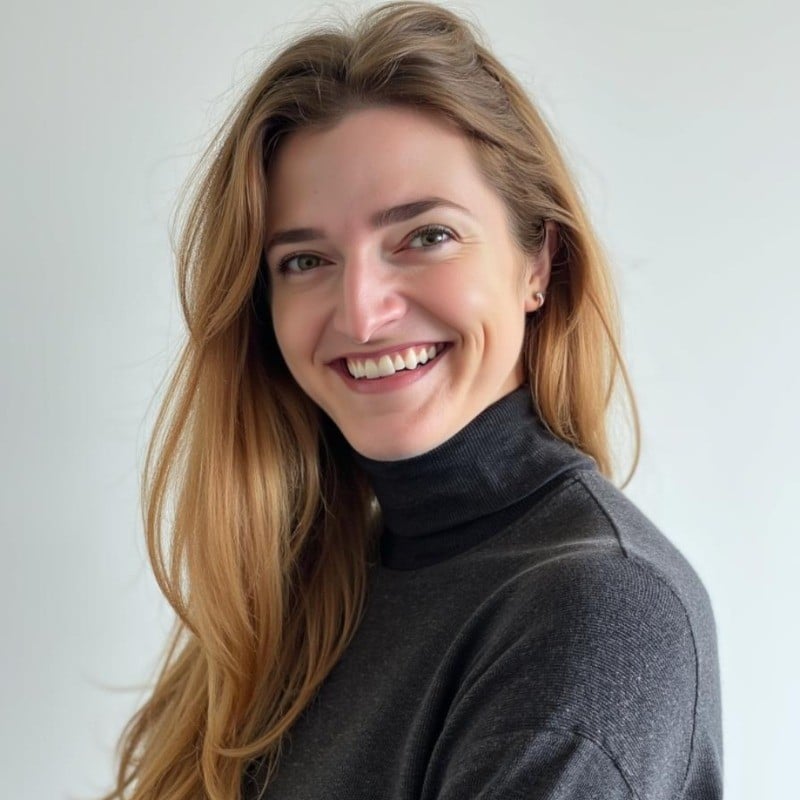 Kathleen Ferraro, woman with reddish-brown hair wearing a dark gray turtleneck, smiling at the camera against a light background