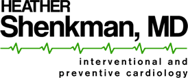 Heather Shenkman, MD logo with green heartbeat line graphic and text reading "interventional and preventive cardiology