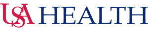 USA Health logo featuring red letters "USA" and blue letters "HEALTH