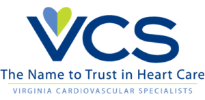 VCS logo featuring blue and green heart shape with text "The Name to Trust in Heart Care" and "Virginia Cardiovascular Specialists